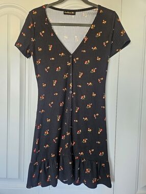 Endless Blu Black Floral Button-Front Dress Size Medium